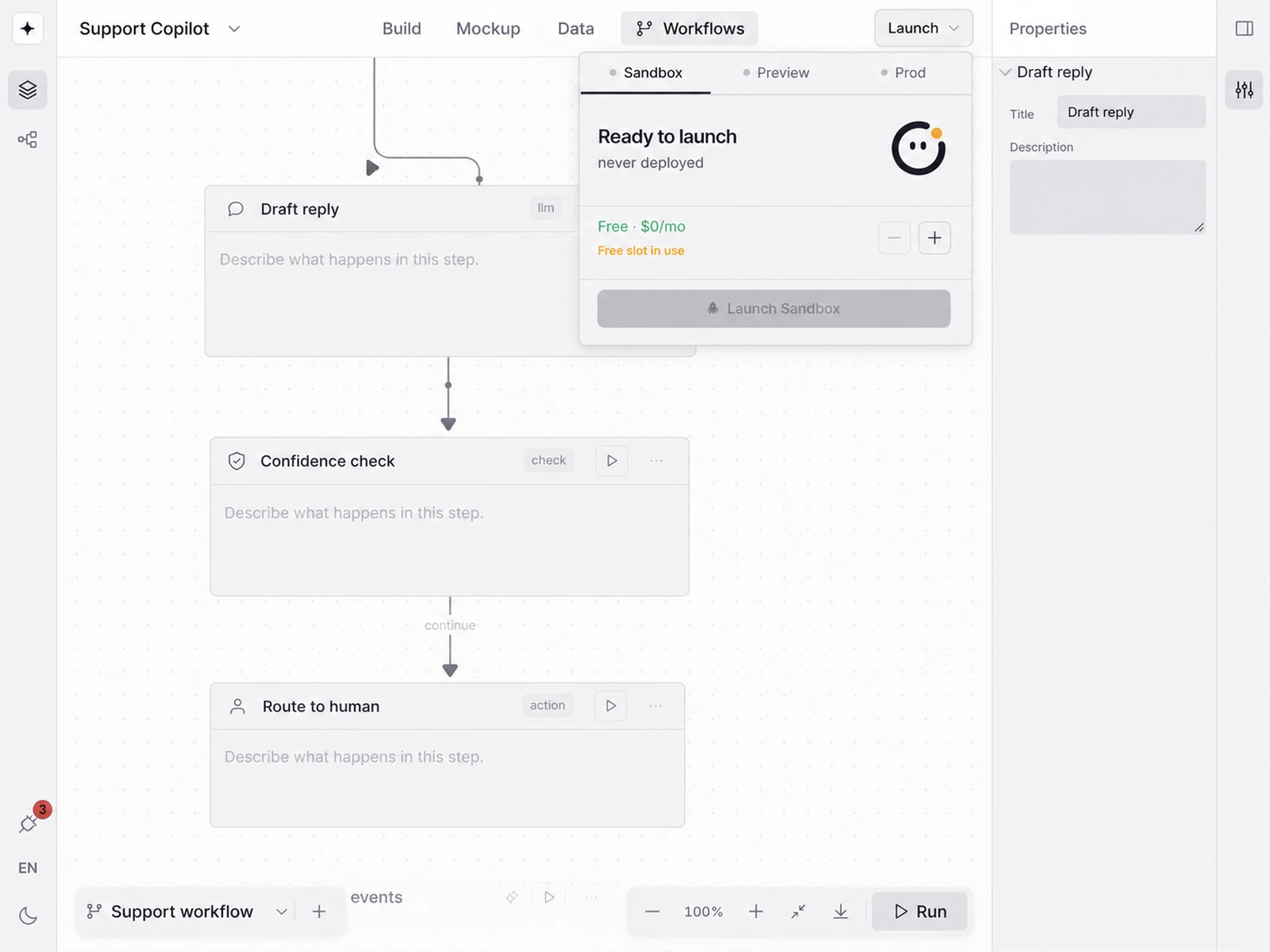 Orbit Launch screen for an AI support copilot app