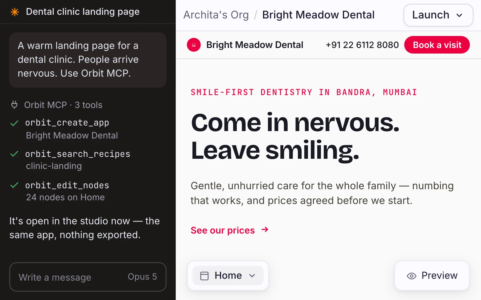 Claude and the Orbit studio editing the same app side by side