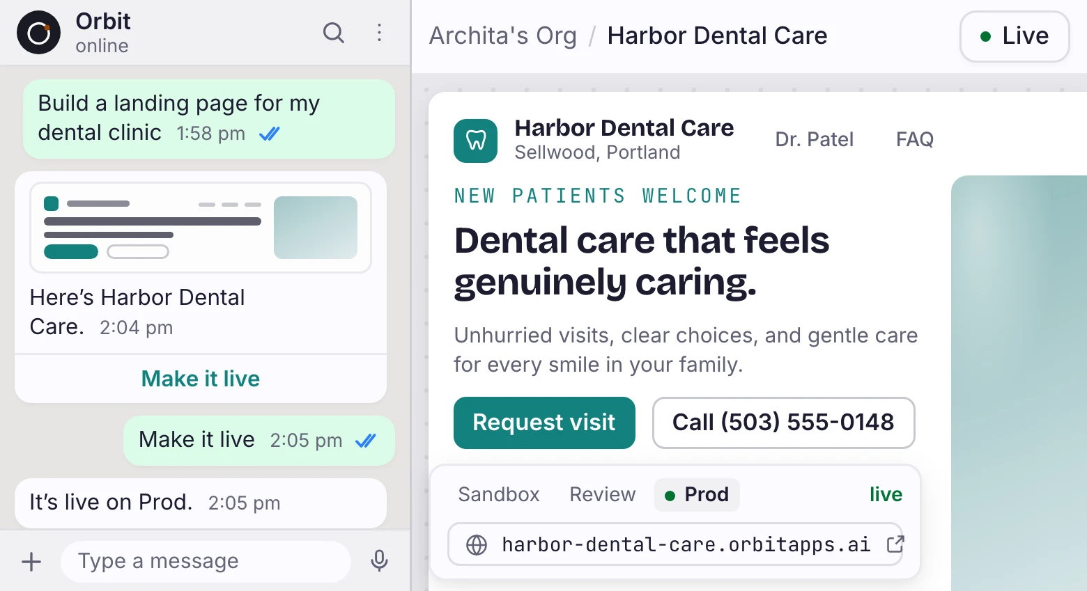 A WhatsApp chat that builds an Orbit app