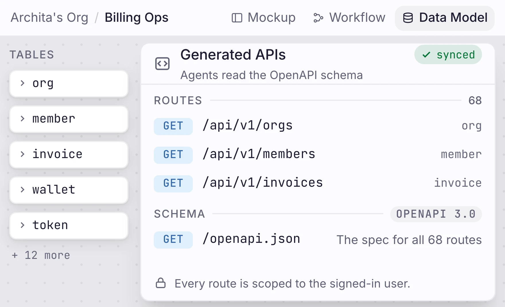 Orbit Billing Ops data model mapped to REST API routes and OpenAPI schema for agents.