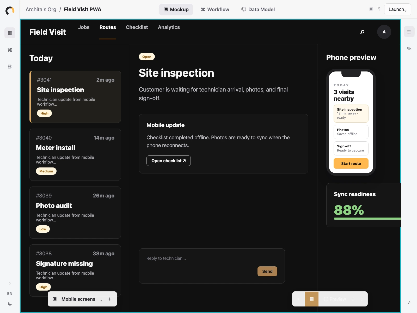 Orbit Mockup screen showing desktop and phone layouts for a mobile app