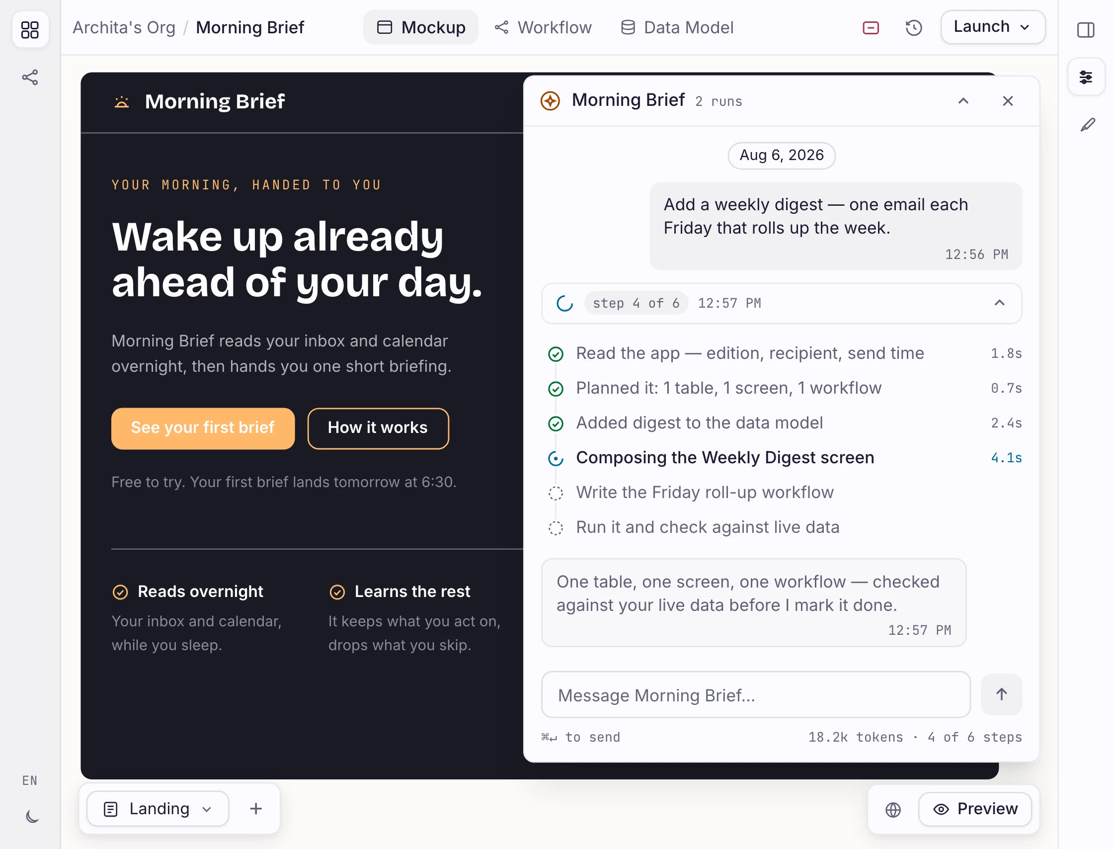 Chat Harness Orbit montrant une modification d’app terminée