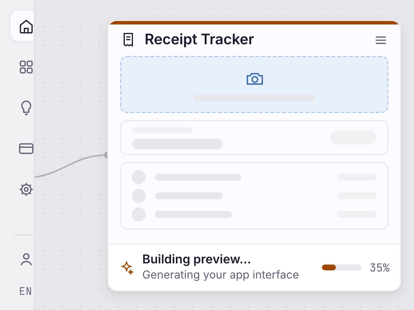 Orbit scratchpad generating a receipt tracker preview from a prompt