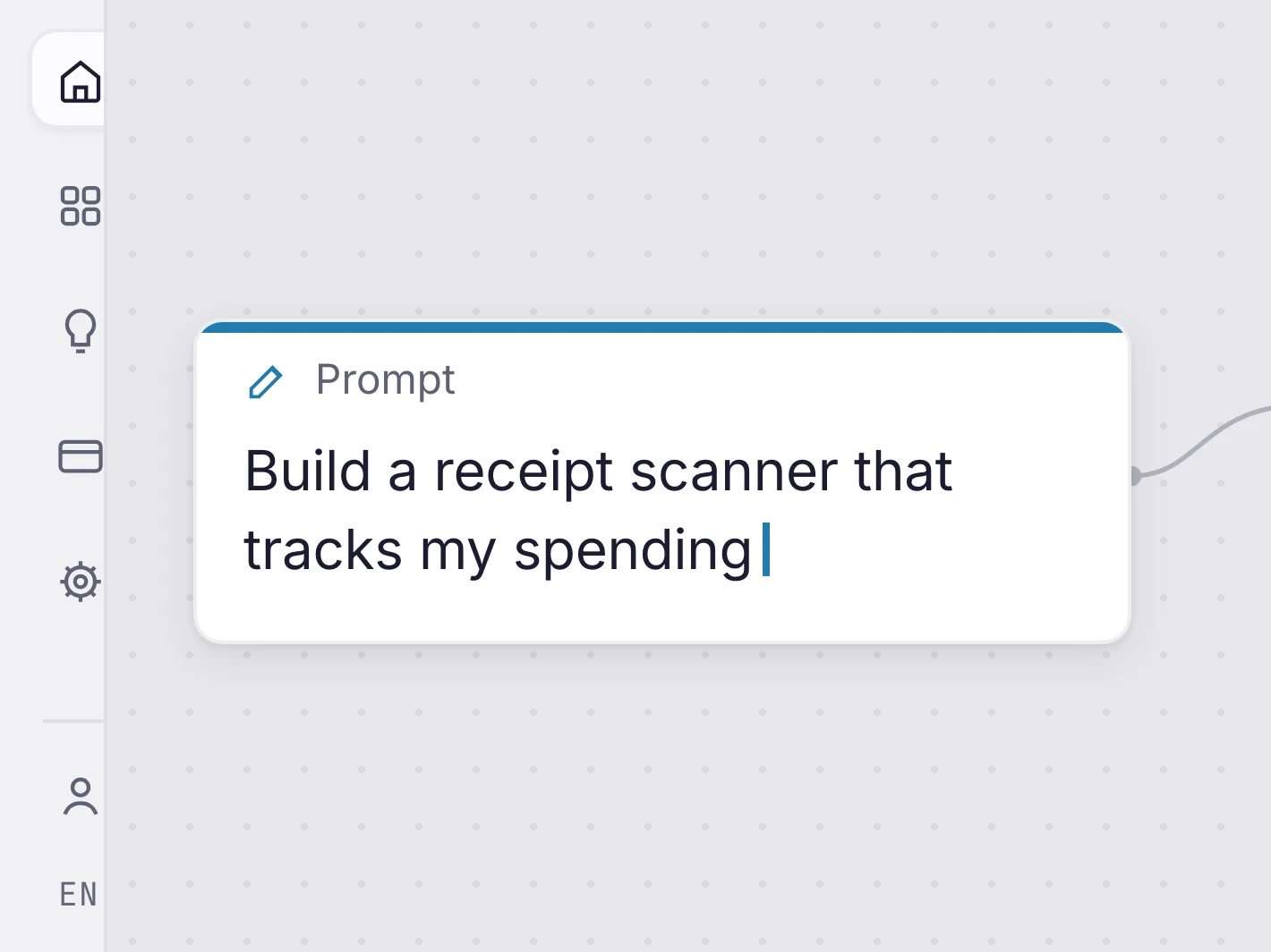 Orbit scratchpad with a receipt tracker prompt typed on the canvas